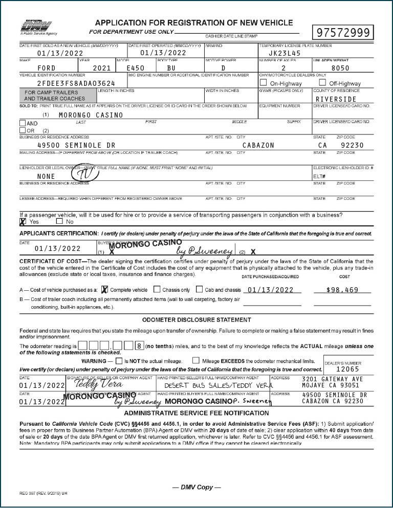 California REG 397 form for Document AI