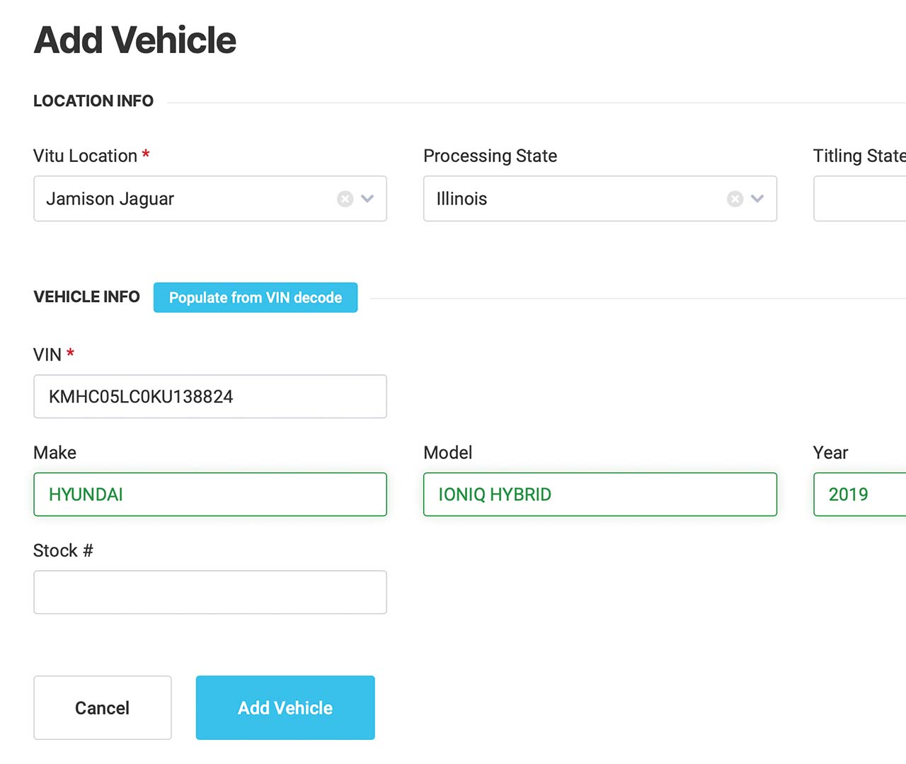 Vitu easy-to-use interface with auto-populated fields